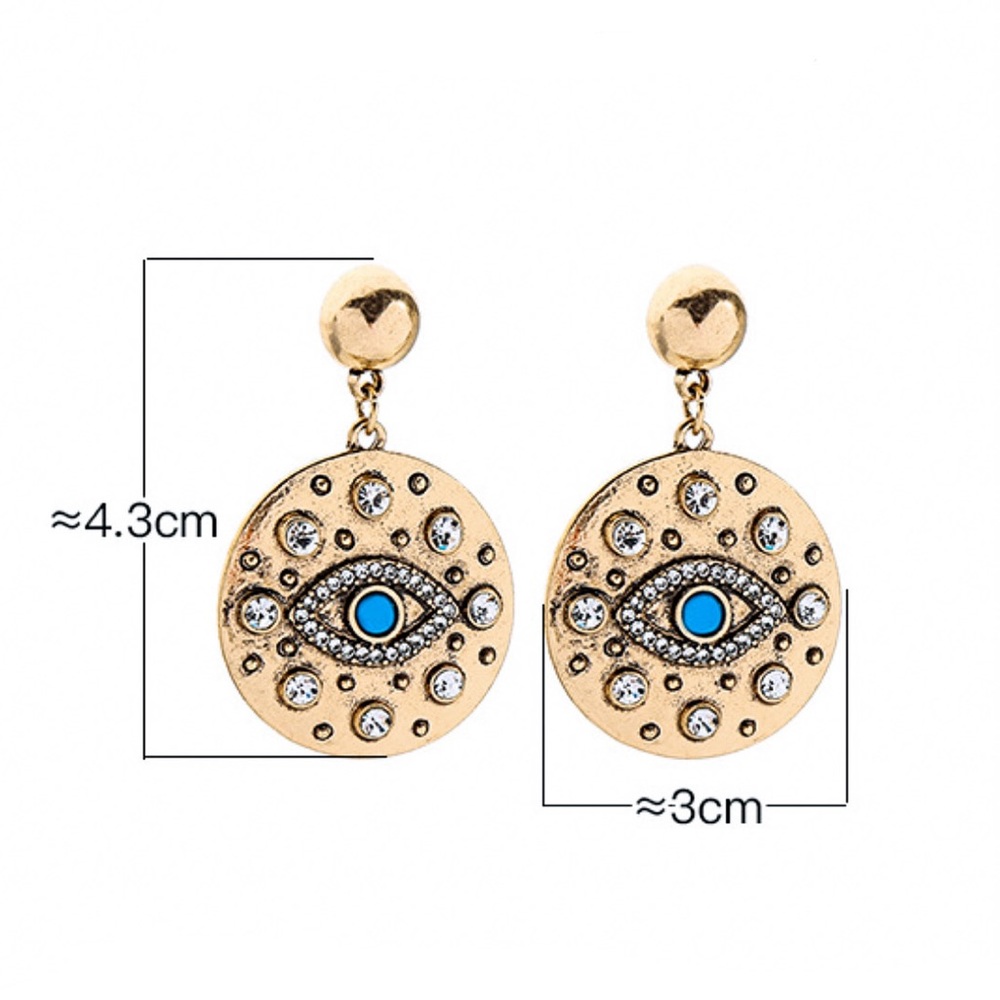 2/$20! Gold Egyptian Evil Eye Circle Drop Earrings - Picture 5 of 7